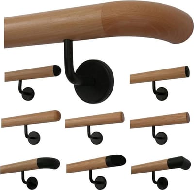 Houten Leuning - Trap Leuning - Veilig Trap Lopen - Incl. Houders & Eindstukken - 160 cm - Houtkleur Zwart