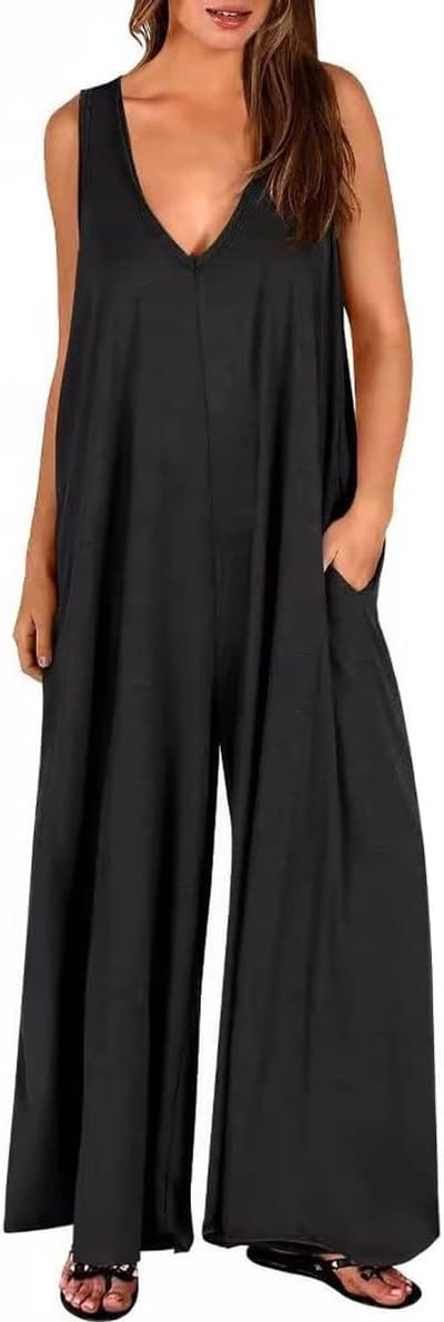 Zomer jumpsuit voor dames, mouwloze overall met losse pijpen, comfortabele en stijlvolle romper met zakken
