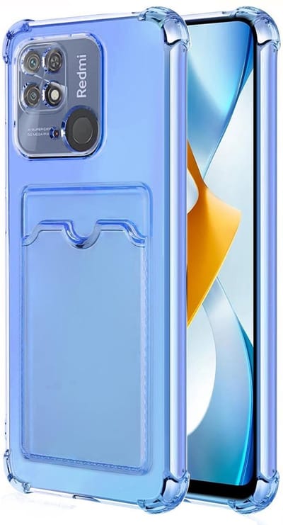 Schokbestendig TPU Hoes Kaarthouder Geschikt voor: Xiaomi Redmi 10C - Blauw - Hoesje met Achterkant Pasjeshouder