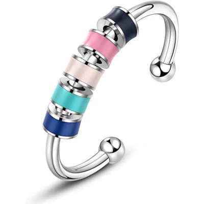 Bague Anti-Anxiété avec Perles de Couleur Soulager le Stress Réglable Ouverte Colorée Perles Rotatives Bague pour Femmes Hommes white