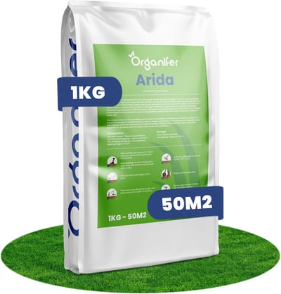 Droogtebestendig Graszaad Voor Gazons - Arida - 1 Kg Voor 50 M2 - Hitte- En Droogtebestendige Grasmat Met Diepe Wortels - Groen En Sterk Gras, Ideaal Voor Zandgronden En Sportvelden - Organifer
