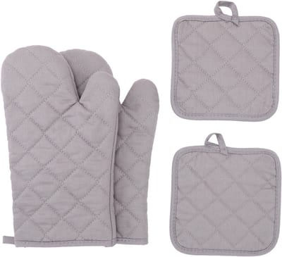 longziming -Ovenhandschoenen en Pannenlappen – Extra Dik & Hittebestendig – Antislip – Katoen – Grijs