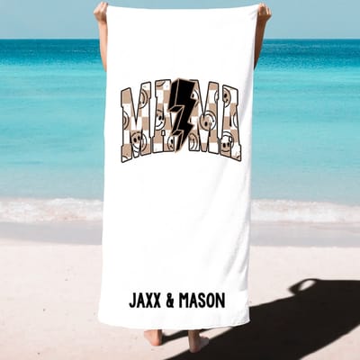 Strandlaken voor Mama-Gepersonaliseerd met naam of namen en foto kinderen-Verjaardag cadeau persoonlijk Mama-70x40 cm