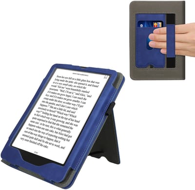 kwmobile e-reader hoesje geschikt voor Amazon Kindle Paperwhite (2024)/Colorsoft hoes - E reader flip case van kunstleer - Ereader cover met stand - In donkerblauw