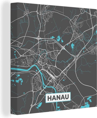 Canvas Schilderij Blauw – Duitsland – Plattegrond – Stadskaart – Kaart – Hanau - 20x20 cm - Wanddecoratie