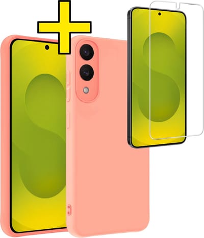 Hoesje - Met Screenprotector - Geschikt voor Samsung Galaxy S25 Edge - Sterk & Shockproof - Back Cover - Siliconen Case - Telefoon Hoes - Telefoonhoesjes - Lichtroze