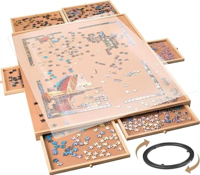 Houten Puzzelbord - Legpuzzel Tafel - Puzzelstukjes Sorteren - Draaibaar Met Laden - 1500 Stukjes