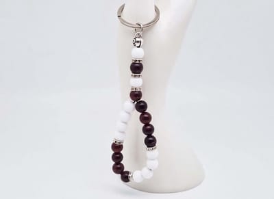 Handgemaakte Tasbih sleutelhanger van natuursteen "Witte Agaat-Lepidolite" en metaal - diameter kralen 8mm - Aantal stenen 20 - Een mooi cadeau-idee en een bijzonder aandenken