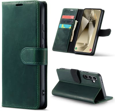 Casemania Echt Leren Hoesje Geschikt voor Samsung Galaxy S24 Plus - Emerald Green - Leer Wallet Hoes - Portemonnee Book Cover met Pasjeshouder