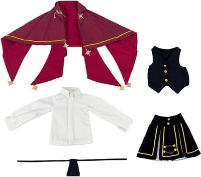 Poppenkleding Set - Actiefiguur Kleding - Poppen Aankleden - Magisch Gewaad Design - 1/4 BJD Schaal - Rood Zwart
