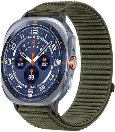 Nylon bandje - geschikt voor Samsung Galaxy Watch Ultra (47mm) / Ultra 2025 (47mm) - ribbel met klittenbandsluiting - army groen