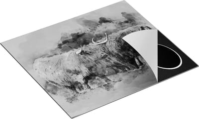 Chefcare Inductie Beschermer Twee Schotse Hooglander Koeien - Abstract - Zwart Wit - 60x50 cm - Afdekplaat Inductie - Kookplaat Beschermer - Inductie Mat