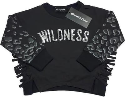 S&C Sweater - Grijze Panterprint Mouw - Wildness - Met pailletten - Zwart - Maat 146/152