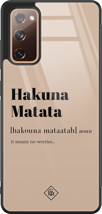 Casimoda® hoesje - Geschikt voor Samsung Galaxy S20 FE - Hakuna Matata - Luxe Hard Case Zwart - Backcover telefoonhoesje - Bruin/beige