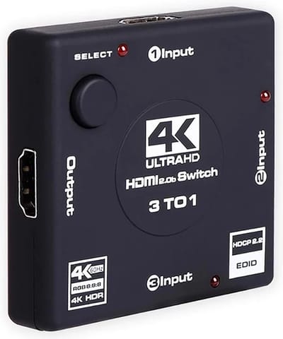 DrPhone HS10 HDMI 2.0 Switch 3 in 1 uit - 4K@60hz (3840x2160) - 3-poorts HDMI-schakelaar - HDR10 - HDCP 2.2 -Geen externe voeding nodig - Zwart