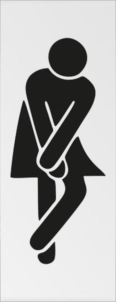 Deurbordje pictogram Toilet vrouw dames met hoge nood. 130 mm x 50 mm x 0,5 mm. Deur bordje pictogram toilet vrouw nodig dames wc.