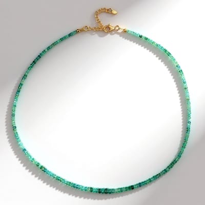 Cavill - Zilveren Halsketting - 925 Sterling Zilver Verguld - Zambia Smaragd 36 038 Ct - Luxe Verstelbare Groene Edelsteen Kralen Sieraad