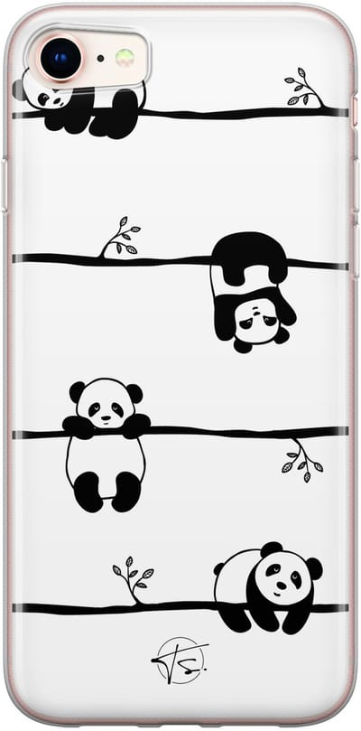Hoesje geschikt voor iPhone 8 - Panda - Soft Case - TPU - Print - Zwart - Mooie Telefoonhoesjes