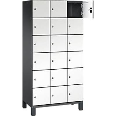 C+P Cambio lockerkast, 3 vakken, 18 vakken, op poten, B 900 x D 525 x H 1980 mm, zwart-grijs/wit