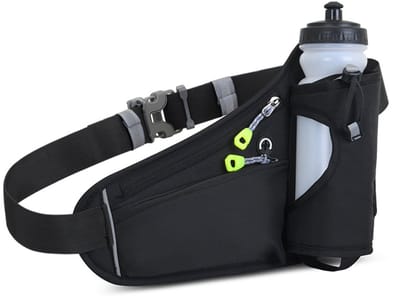Sport Heuptas met Reflecterende Strepen - Hardloopriem met Drinkfleshouder – Waterdicht & Verstelbaar - Geschikt voor Hardlopen, Wandelen & Reizen - zwart