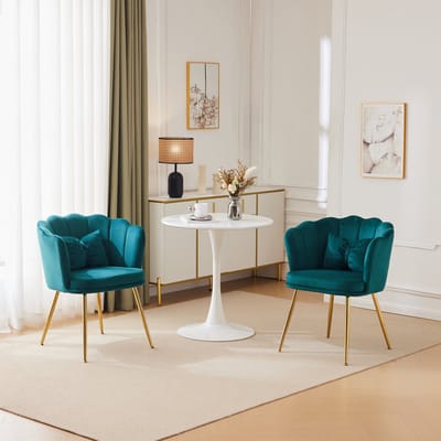 MIVRAY Eetkamerstoel Set Van 2 - Bloemblaadjes Rugleuning Met Zacht Kussen - Voor Woonkamer Slaapkamer Eetkamer - Fluweel Groen