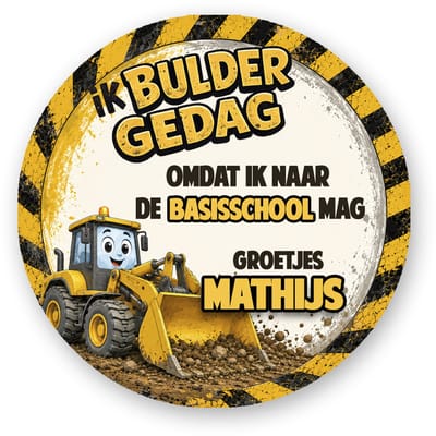 Traktatiestickers Ik Bulder Gedag - 4 cm – Gepersonaliseerd met Naam – 25 Stuks