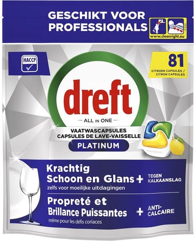 Dreft Platinum Lemon All-in One Vaatwastabletten – 81 tabs