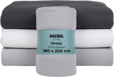HUSH Living - Hoeslaken jersey 180x200+30cm - 100% katoen - 160 grms - kreukvrij & strijkvrij - rekbaar - lekker warm - lichtgrijs