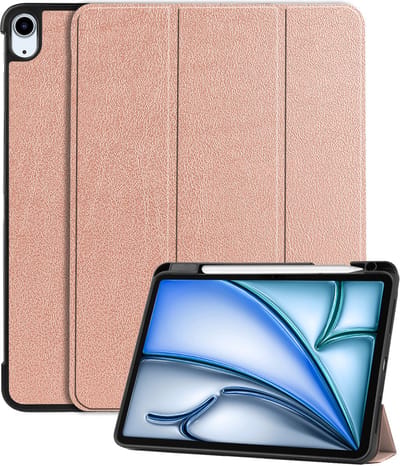 Hoesje - Geschikt voor Apple iPad Air (2024/2025/2026) - 11 inch - Dun & Stevig - Trifold Bookcase - Hard Cover Case - Met Uitsparing Geschikt voor Apple Pencil - Hardcover Book - Tablet Hoes - Rosé goud