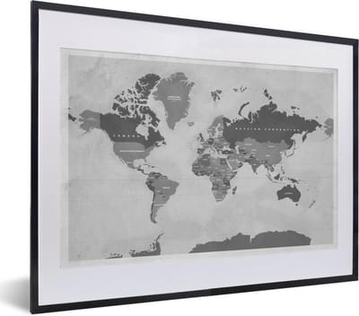 Poster in lijst - Fotolijst 40x30 cm - Posters - Wereldkaart - Vintage - Paars - Kind - Meiden - Jongens - Posterlijst zwart - Decoratie - Wanddecoratie woonkamer - Muurdecoratie slaapkamer