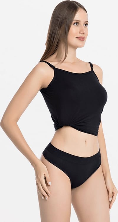 String dames bamboe tanga zwart