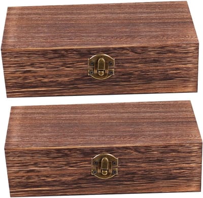 2x Vintage Houten Kistje met Deksel - Rustieke Opbergdoos voor Sieraden & Kleine Objecten