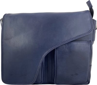Schoudertassen Vrouw Crossbody Tas Dames - Grote Klep - Echt Leer - Donkerblauw