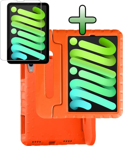 Hoesje Geschikt voor Apple iPad Mini 7 (2024) - 8.3 inch - 7e Generatie - Met Screenprotector - Kinderhoes Shockproof Bumper - Kidsproof Case - Tablet Hoes - Kinder Hoes Cover - Oranje