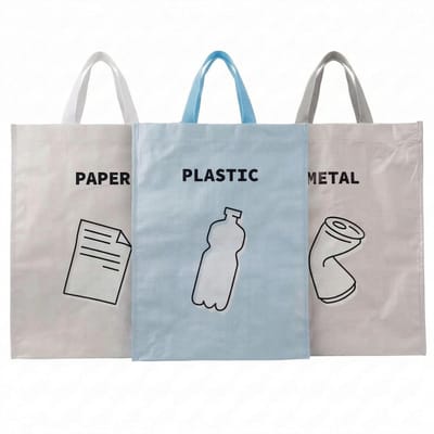 Dailygoods- Afvalscheidingszakken set van 3 - 30 x 30 x 39 cm - PP 150 g/m² - Klittenbandsluiting - Afvalscheiding voor papier/plastic/metaal - Stevig en lichtgewicht - Afvalzakken