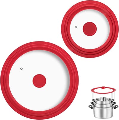 Universele Pan Deksel - Reserve Deksel Kookpan - Koken en Bakken - Past op 7-12 Inch - 22.8-30 cm - Rood