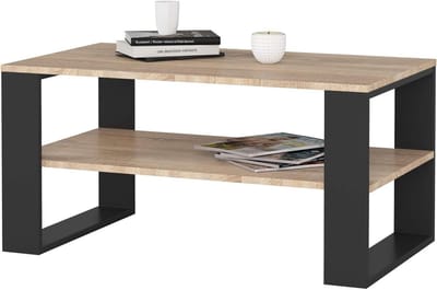 Houten salontafel - Koffietafel - Woonkamer meubel - Met extra plank - 92x45x53 cm - Sonoma eiken zwart