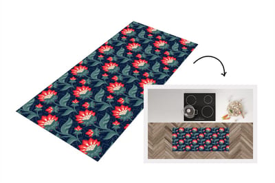 Keukenloper - Loper keuken - Design - Bloemen - Rood - 120x50 cm - Keukenloper vinyl