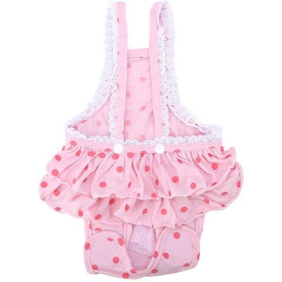 Coton Respirant Doux Pois Pantalon Bretelles Hygiénique Menstruel pour Chien de Compagnie Chiot(Rose, S) S rose