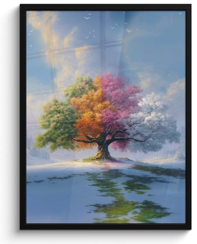 Poster in lijst - Fotolijst 60x80 cm - Posters - Boom - Seizoenen - Winter - Landschap - Posterlijst zwart - Decoratie - Wanddecoratie woonkamer - Muurdecoratie slaapkamer