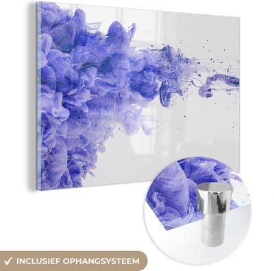 ® Glasschilderij 180x120 cm - Schilderij acrylglas - Inkt - Paars - Abstract - Foto op glas - Muurdecoratie woonkamer - Wanddecoratie slaapkamer - Schilderijen