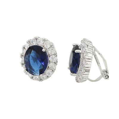 Clip oorbellen -Maxima -Blauw -ovaal - Strass-zilverkleur- geen gaatje- Charme Bijoux