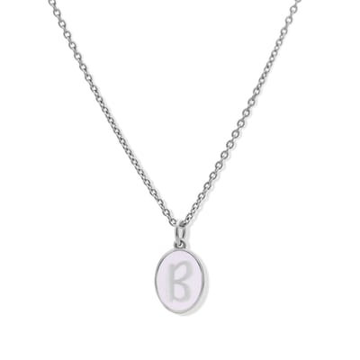 New Bling 9LA-20059-B Zilveren Ketting met Letterhangertje - B - Ovaal - 12x8,8mm - Emaille - Lila - Initiaal sieraad - Rhodium - Zilver