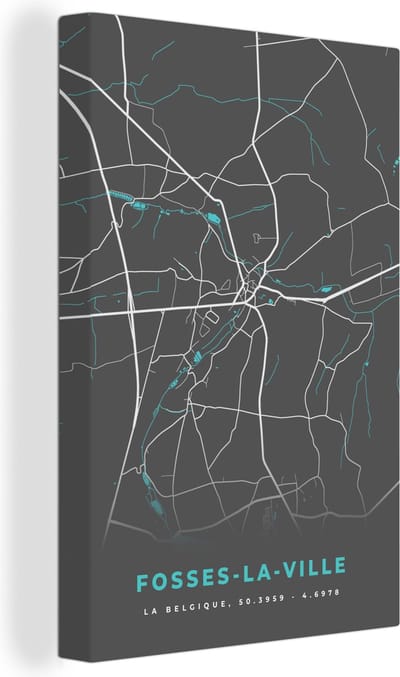 Canvas Schilderij Plattegrond – Fosses la Ville – Blauw – Stadskaart - Kaart - 20x30 cm - Wanddecoratie