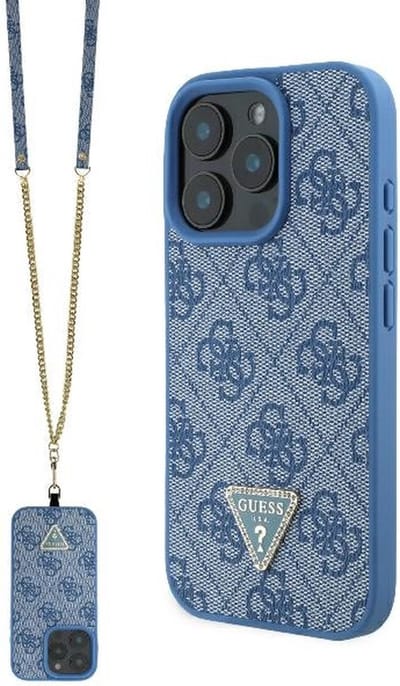 Guess GUHCP16LP4TDSCPB iPhone 16 Pro 6,3" blauw/blauw hardcase lederen metalen logo strass crossbody