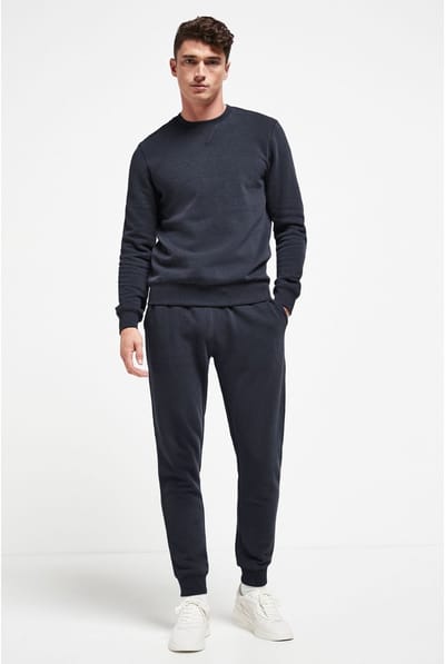 Next - Heren - Joggingbroek van geborstelde zware stof met boorden en standaard pasvorm - Blauw
