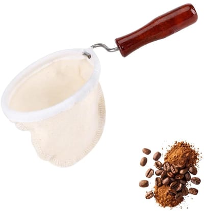 Dailygoods- Koffiefilter Herbruikbaar - Filterzak Flanel - Theezeef - Houten Handvat - Gemakkelijk Schoon te Maken - Dichte Binnenlaag - Koffiedruppelaar