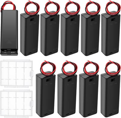 Batterijhouder AAA - Batterijbox Opbergdoos - Elektronica Projecten - Met Draad en Schakelaar - 10 Stuks - Zwart