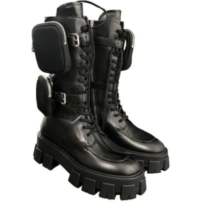 Ronde Neus Dikke Plateau Dameslaarzen Veterschoenen Dameslaarzen Dames Zwarte Punk Goth Laarzen Winter Hoge Laarzen 39 black