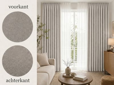 Kant-en-klare 100% Verduisterende & Thermische Gordijnen met Haken (Vlinderplooi) – 140x290 CM – Grijs – Linnenlook – Everyday Elegance Elite Series